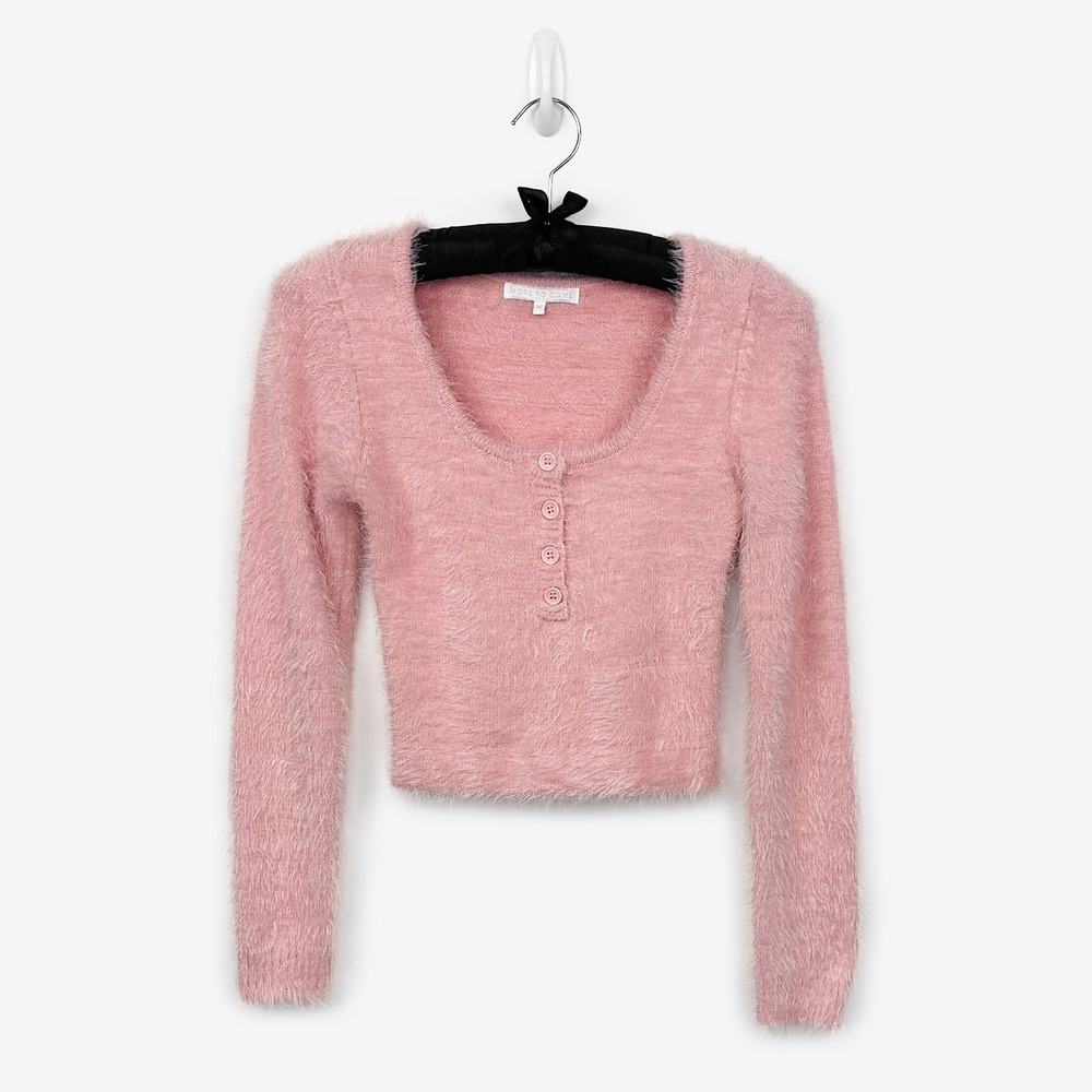 More To Come Clare Top Size M Pink Fuzzy Sweater Soft Girl Coquette Romantic Y2K